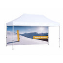 Alu-Faltpavillon 3x4,5 m mit außen bedruckter Zeltwand im Outdoor-Adventure-Design für Messen und Events