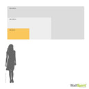 Größenvergleich verschiedener Banner-Druckformate (100 x 50 cm, 200 x 100 cm, 300 x 150 cm) mit einer 1,75 m großen Silhouette zur besseren Veranschaulichung der Dimensionen.