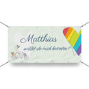 Banner Heiratsantrag "Regenbogen" zum Personalisieren, Hauptbild mit Beispieltext