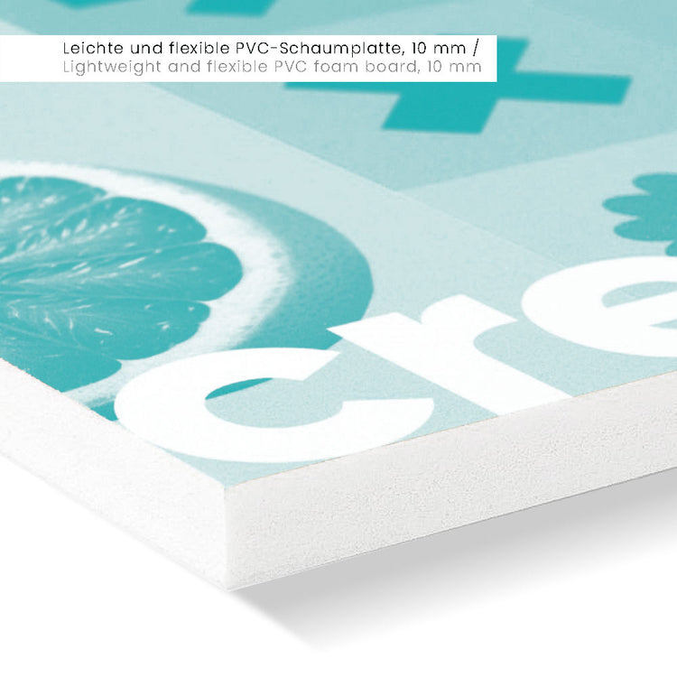 Leichtes Schildermaterial Forex in 10mm  Stärke, inklusive Druck, ptional mit Bohrungen 