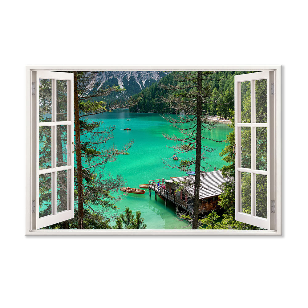 Leinwandbild Fensterblick "Bergsee"