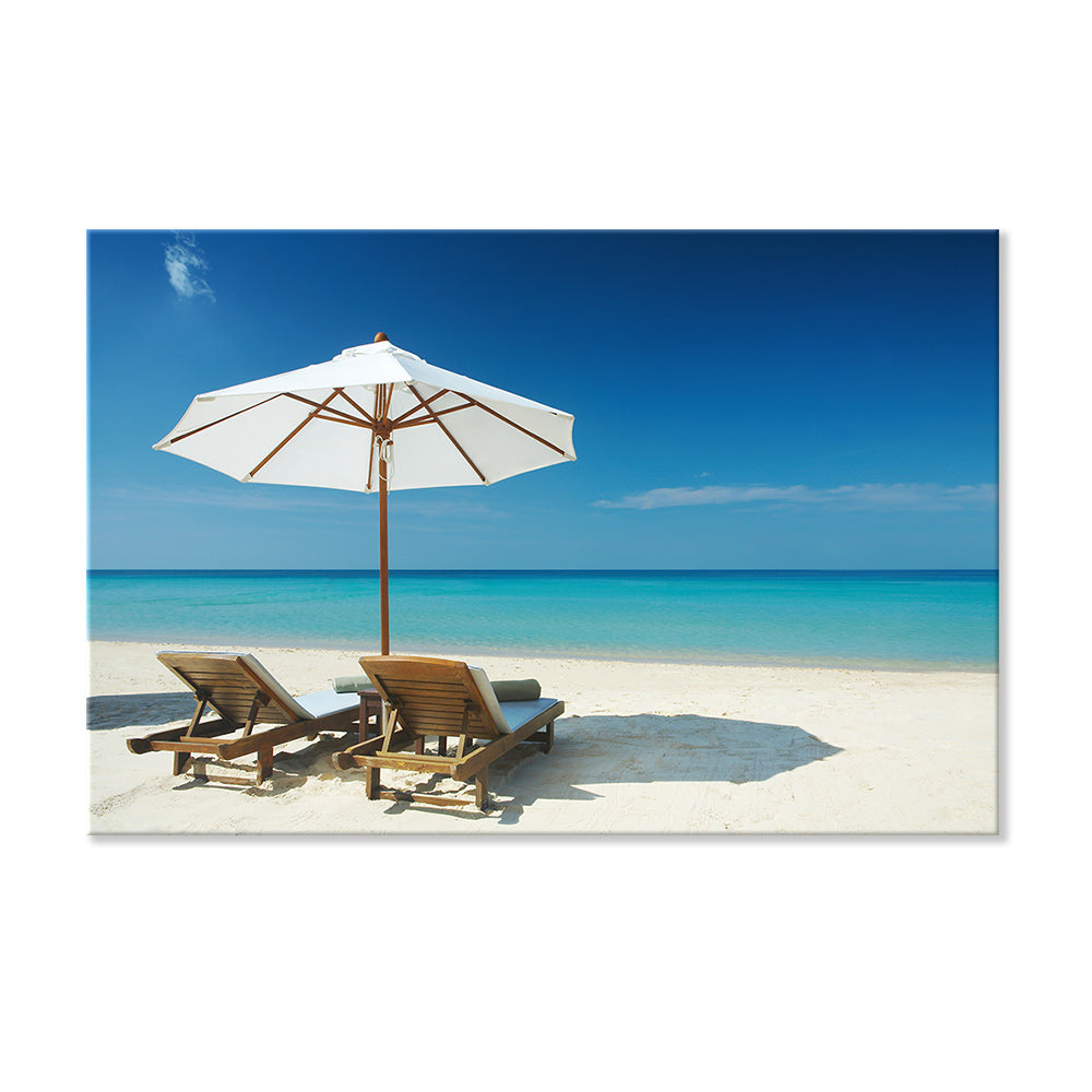 Leinwandbild "Strand mit Liegestühlen"
