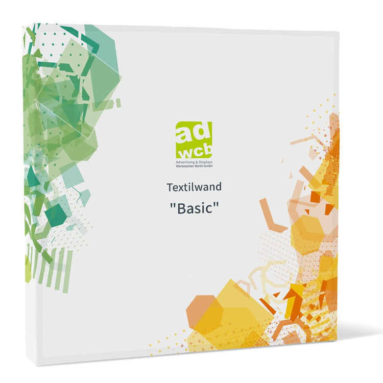 Lieferumfang im Set Textilwand Basic in 224 x 224 cm inklusive brandschutz-zertifiziertem Textilbanner und Druck nach Ihrer Dateivorlage.