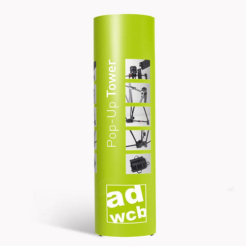 Round pop-up display tower with print