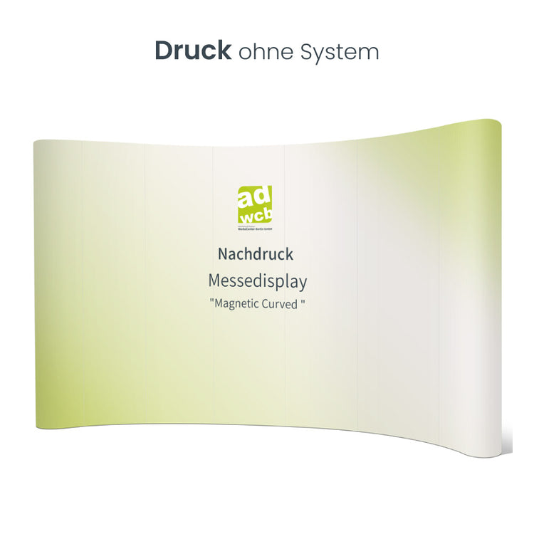 Pop-Up-Messewand Magnetic-Curved in Größe L mit 7 Bahnen für einen tollen Messeauftraitt.