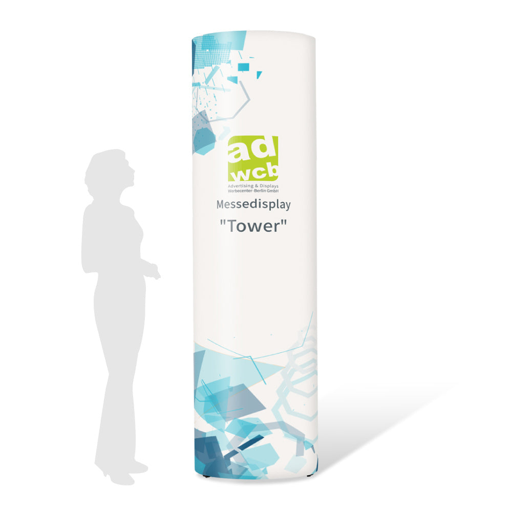 Round pop-up display tower with print