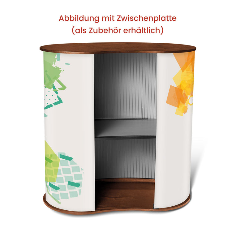 Ansicht Zwischenplatte in der Theke von hinten mit dem Infotext, als Zubehör erhältlich.