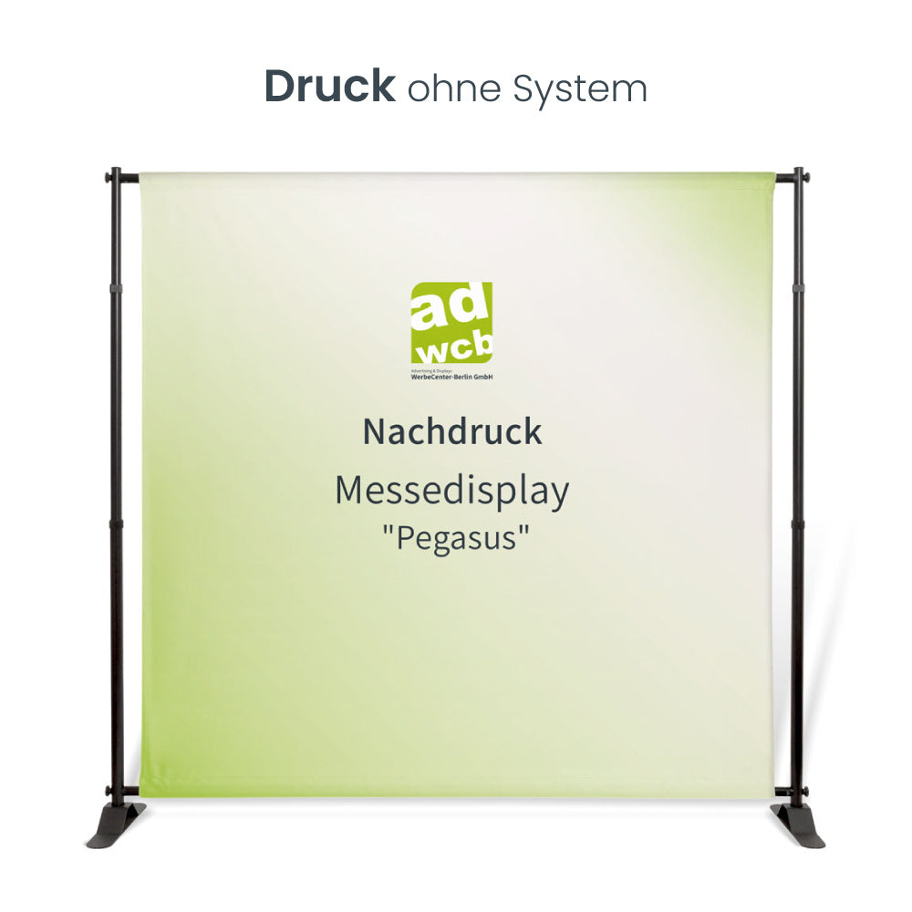 Nachdruck Pegasus ohne System. Hier mit einem Beispieldruck in türkis/ blau mit dem Print Mondo Elefanten Logo in weiss.