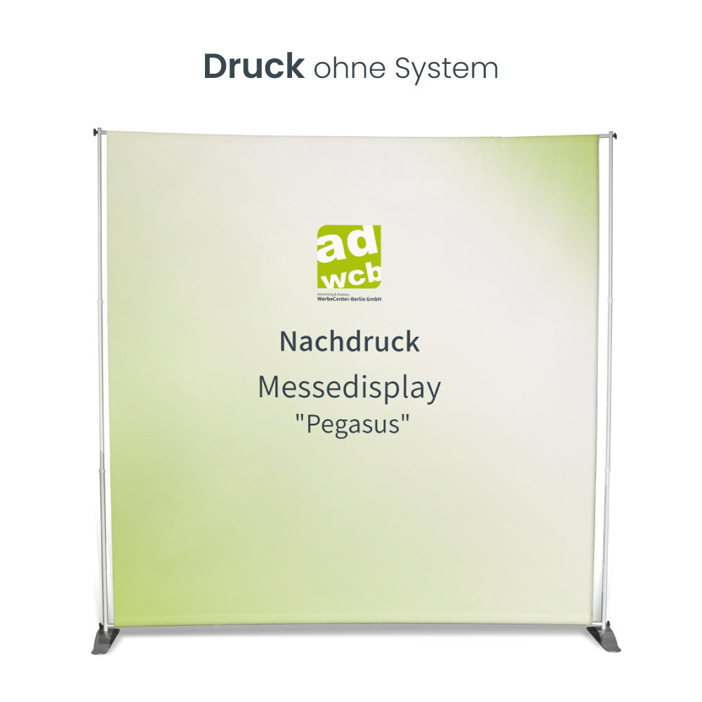 Nachdruck Pegasus ohne System. Hier mit einem Beispieldruck in türkis/ blau mit dem Print Mondo Elefanten Logo in weiss.