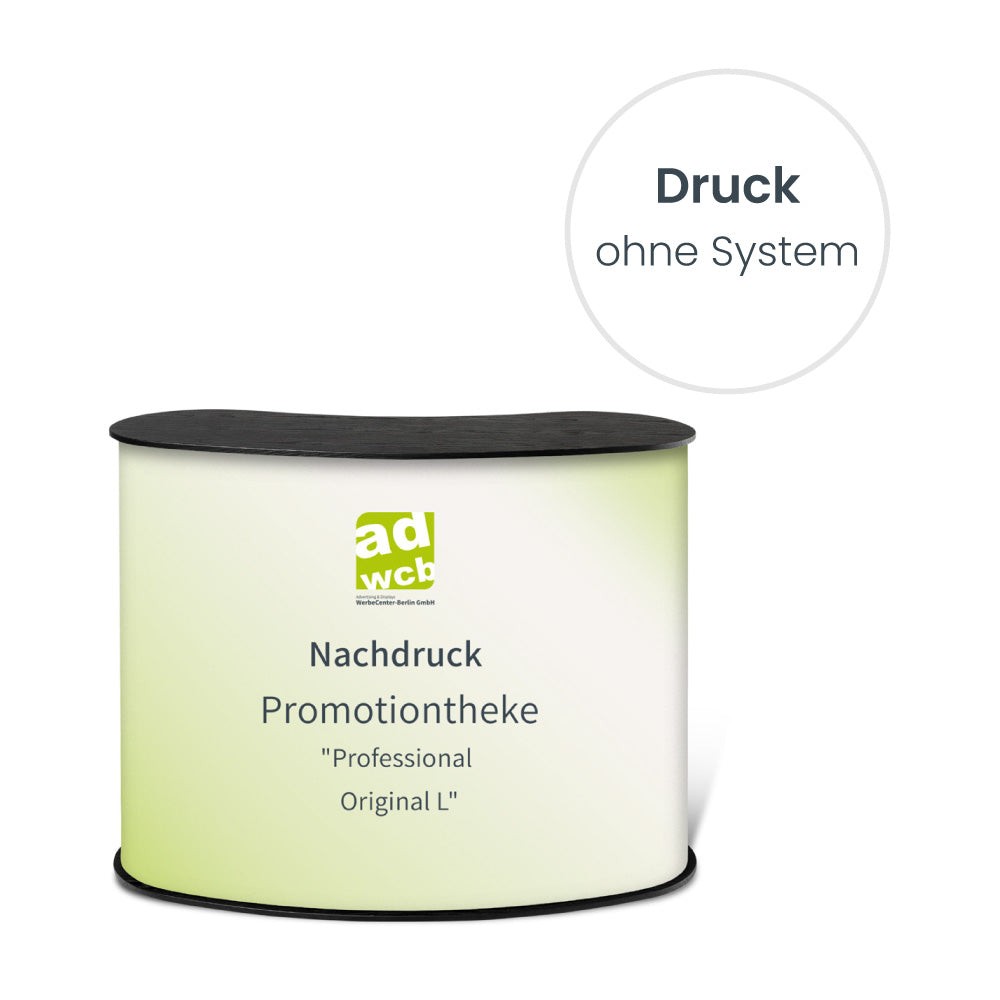 Darstellung Nachdruck für Promotiontheke Professional L ohne System. 