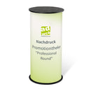 Vergrößerte Darstellung Nachdruck für die Theke Professional Round ohne System. Mit einem Beispieldruck in Grün mit dem Werbeenter-Berlin-Logo. Der Hintergrund ist weiss.