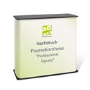 Vergrößerte Darstellung Nachdruck für die Theke Professional Square ohne System. Mit einem Beispieldruck in Grün mit dem Werbeenter-Berlin-Logo. Der Hintergrund ist weiss.