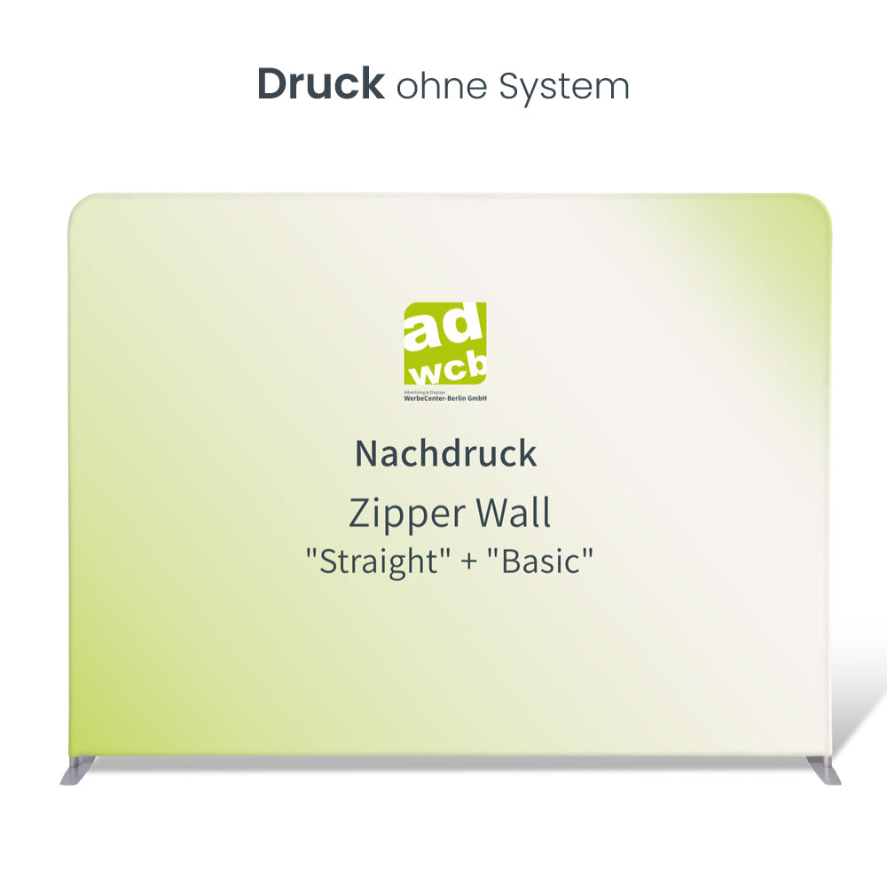 Nachdruck Zipper Wall Straight Basic ohne System. 3m Breite dargestellt