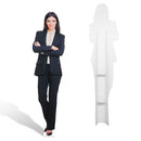Pappaufsteller als Figur ausgeschnitten.  Als Beispiel eine Business-Frau. Diese individuelle CutOut Figur hat eine Rückenstütze und kann so stabil stehen-