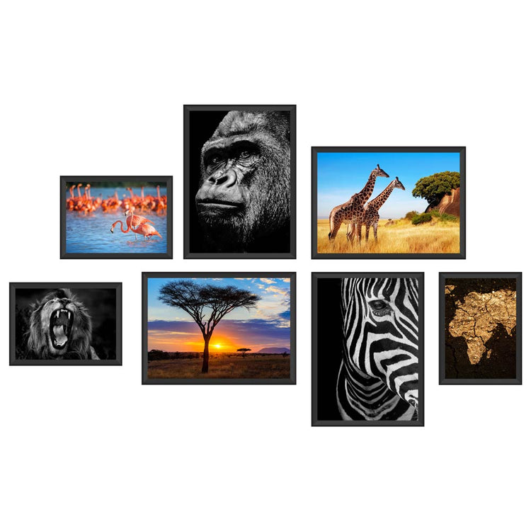 Poster-Set "Afrika" Hauptansicht- Vorderseite. 7 Landschafts-und Tieraufnahmen aus Afrika.