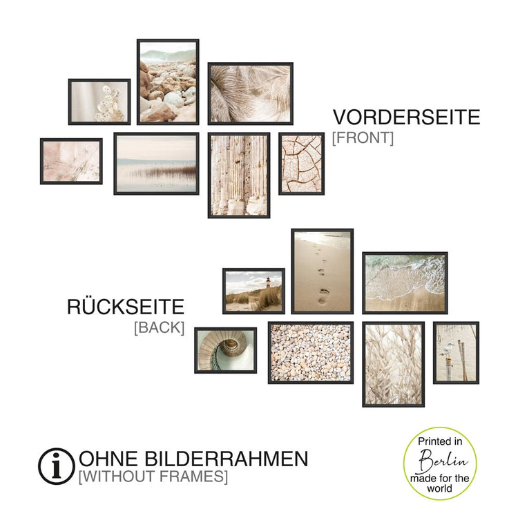 Poster-Set Komplet-Ansicht: "Ostsee Natur". Übersicht beider Seiten in schwarzen Rahmen als Dekoidee.