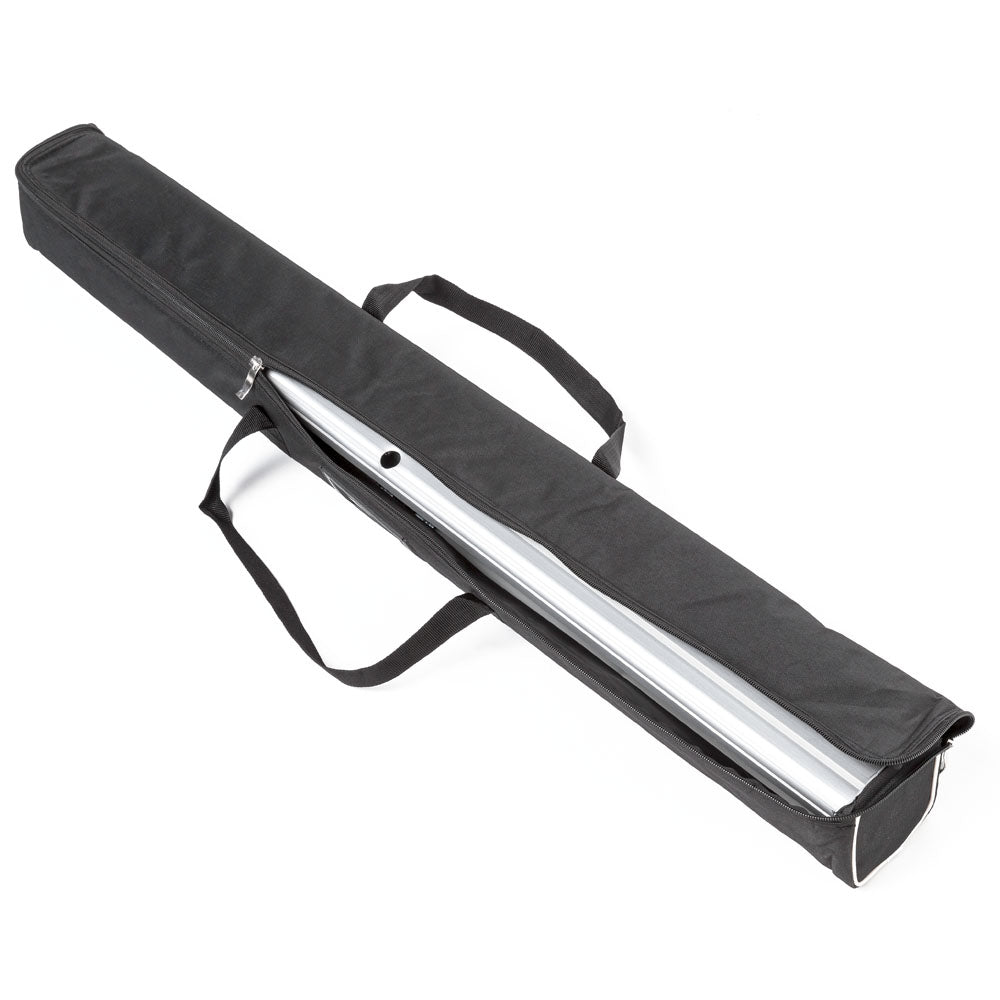 Detailansicht Tasche mit Produkt RollUp aus dem Messe Set Textilwand Basic. Die Tasche ist gepolstert und hat Trageriemen.