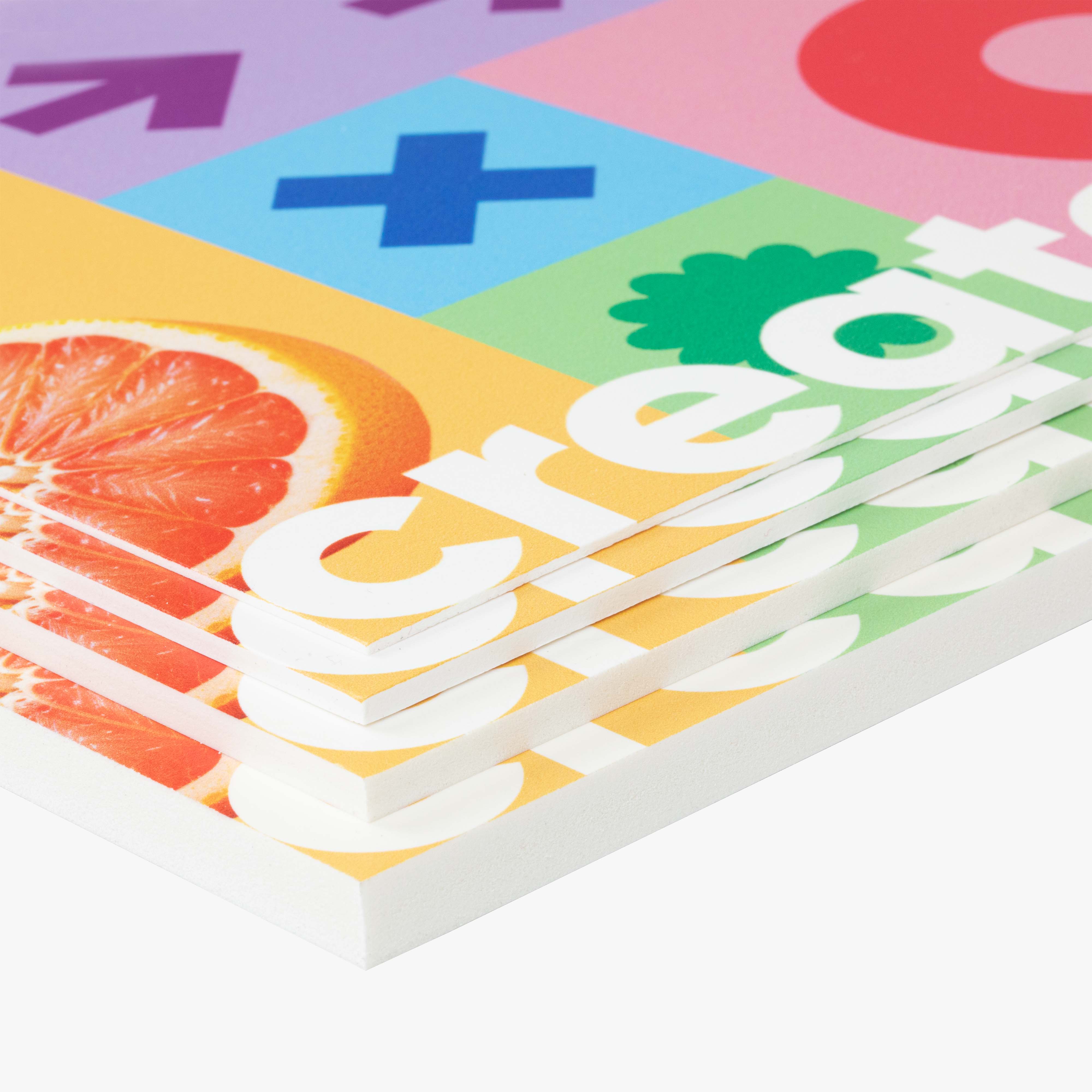 Detailansicht Forex-Hartschaum-Platten in 1, 3, 5 oder 10mm Stärke erhältlich. Inklusive Druck.