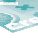 Detailansicht einer Acrylglas Platte mit türkisem Beispieldruck. Plattenmaterial Acryl 5mm dick.
