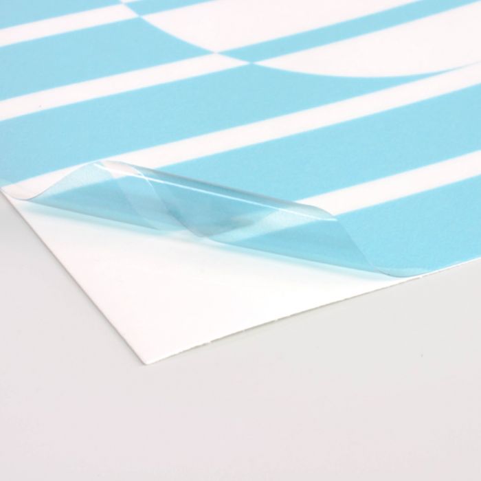 Das Bild zeigt einen Ausschnitt eines bedruckten Aufkleber-Materials (transparente Klebefolie).