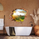 Wandtattoo - Wanddurchbruch Aufkleber "Waldlichtung" im modernem Badezimmer über der Badewanne verklebt.