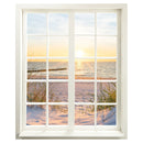Hingucker für dunkle Räume ohne Fenster, selbstklebendes Wandtattoo als gedruckter Fensterrahmen mit tollem Ausblick, Motiv: Düne und Meer.