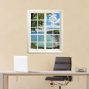 Wandtattoo Fensterblick "Meer und Bucht" in modernem Arbeitszimmer an einer gelben Wand.