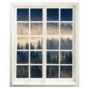 Wandtattoo Fensterblick mit weissem Rahmen und Sprossen, Ausblick: "Nebelwald" Hauptansicht ohne Raum.