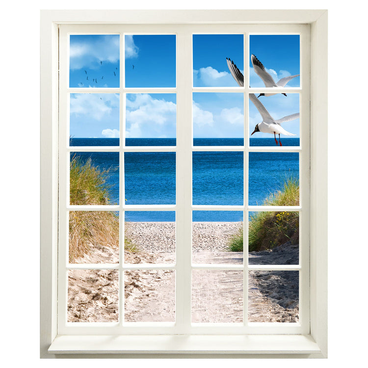 Wandtattoo - Fensterblick geschlossen "Strand mit Möwen" Hauptansicht ohne Raum.