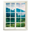 Wandaufkleber Fensterblick, selbstklebend mit erholsamer Aussicht in einen "Tannenwald mit See". Hauptbild