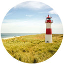 Großansicht eines runden Wandaufklebers mit dem Leuchtturm Motiv am Meer. 