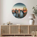 Stilvoller Wandsticker mit einer beeindruckenden Panoramaaufnahme der Hamburger Hafencity und Elbphilharmonie, perfekt für das Wohnzimmer.