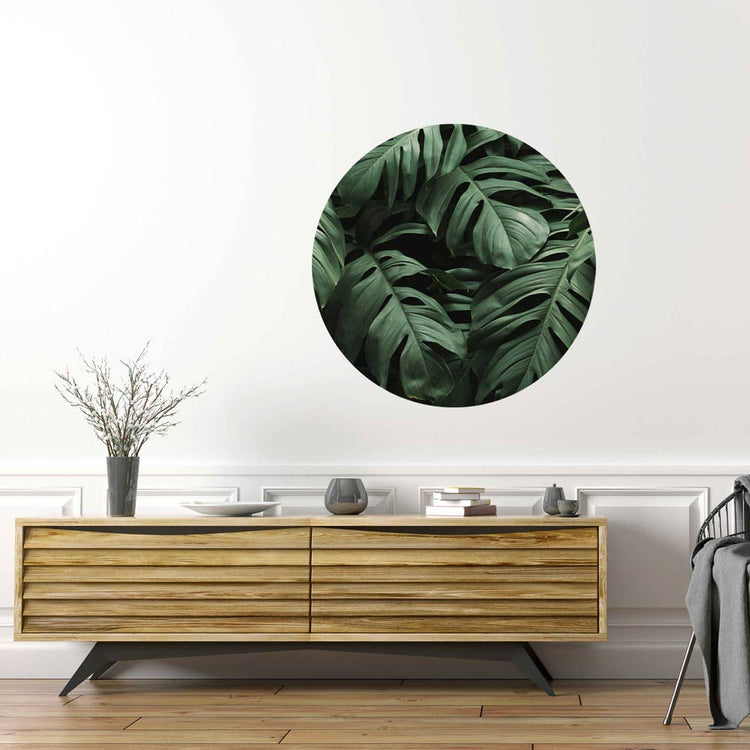 Monstera Blätter Wandtattoo in grün, moderne Pflanzenwanddeko für ein stylisches Ambiente.