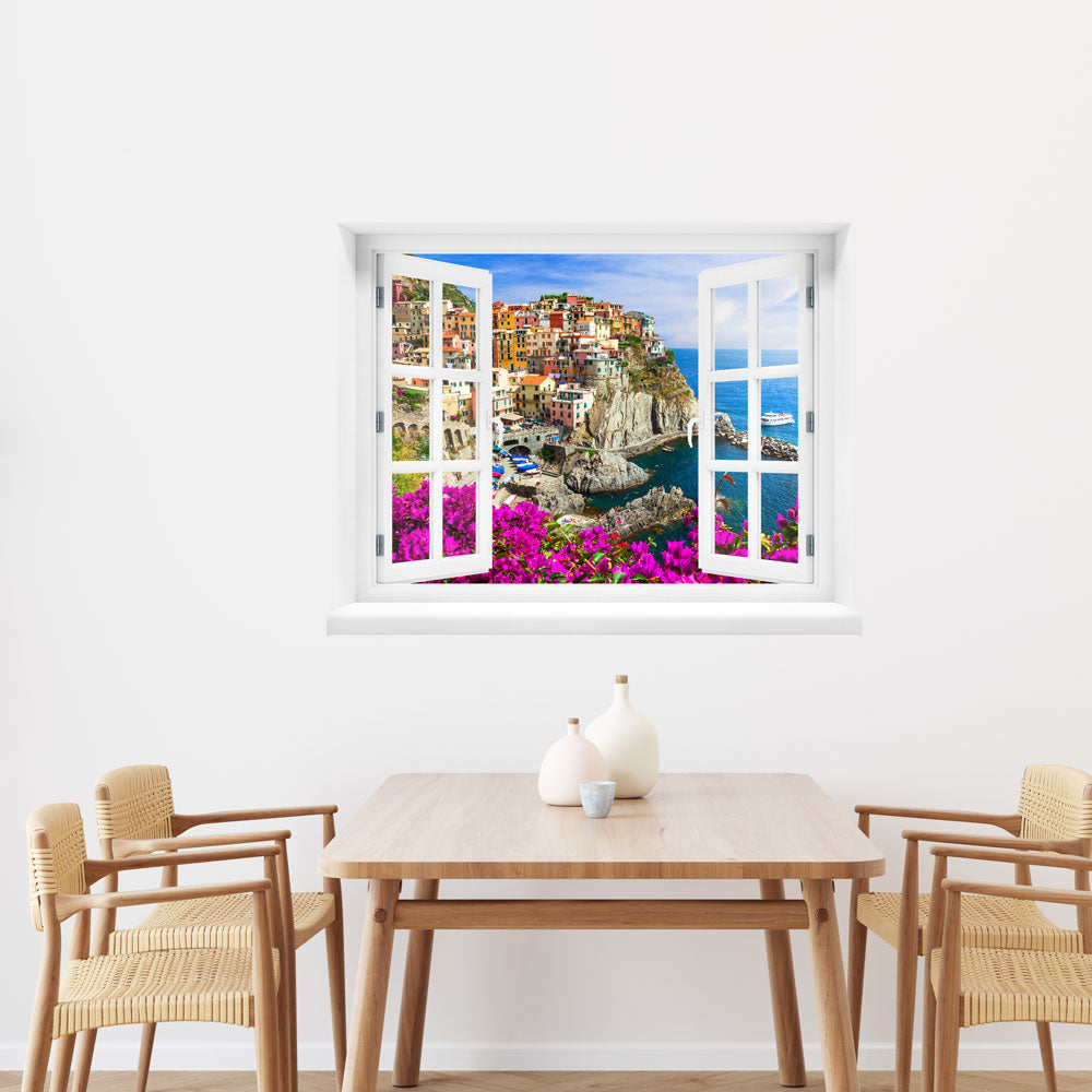 Wandaufkleber offenes Fenster "Cinque Terre" Deko für das Esszimmer.
