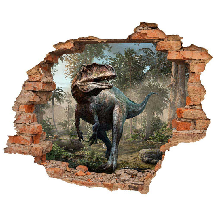 Wandtattoo - Wanddurchbruch "Acrocanthosaurus" mit Ziegelsteinen am Rand. Hauptansicht