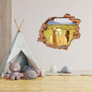 Wandtattoo Wanddurchbruch Ziegel "Alpakas" an der Wand über einem Spielzelt für Kinder.