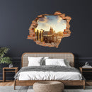Stilvolles Schlafzimmer mit dunkler Wandfarbe und 3D-Wandtattoo, das eine Berliner U-Bahn und die Oberbaumbrücke zeigt – urbanes Design für moderne Räume.
