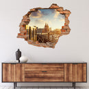 Modernes Interieur mit Holz-Sideboard und 3D-Wandtattoo, das eine Berliner U-Bahn auf der Oberbaumbrücke bei Sonnenuntergang zeigt – urbanes Flair trifft auf stilvolle Einrichtung.