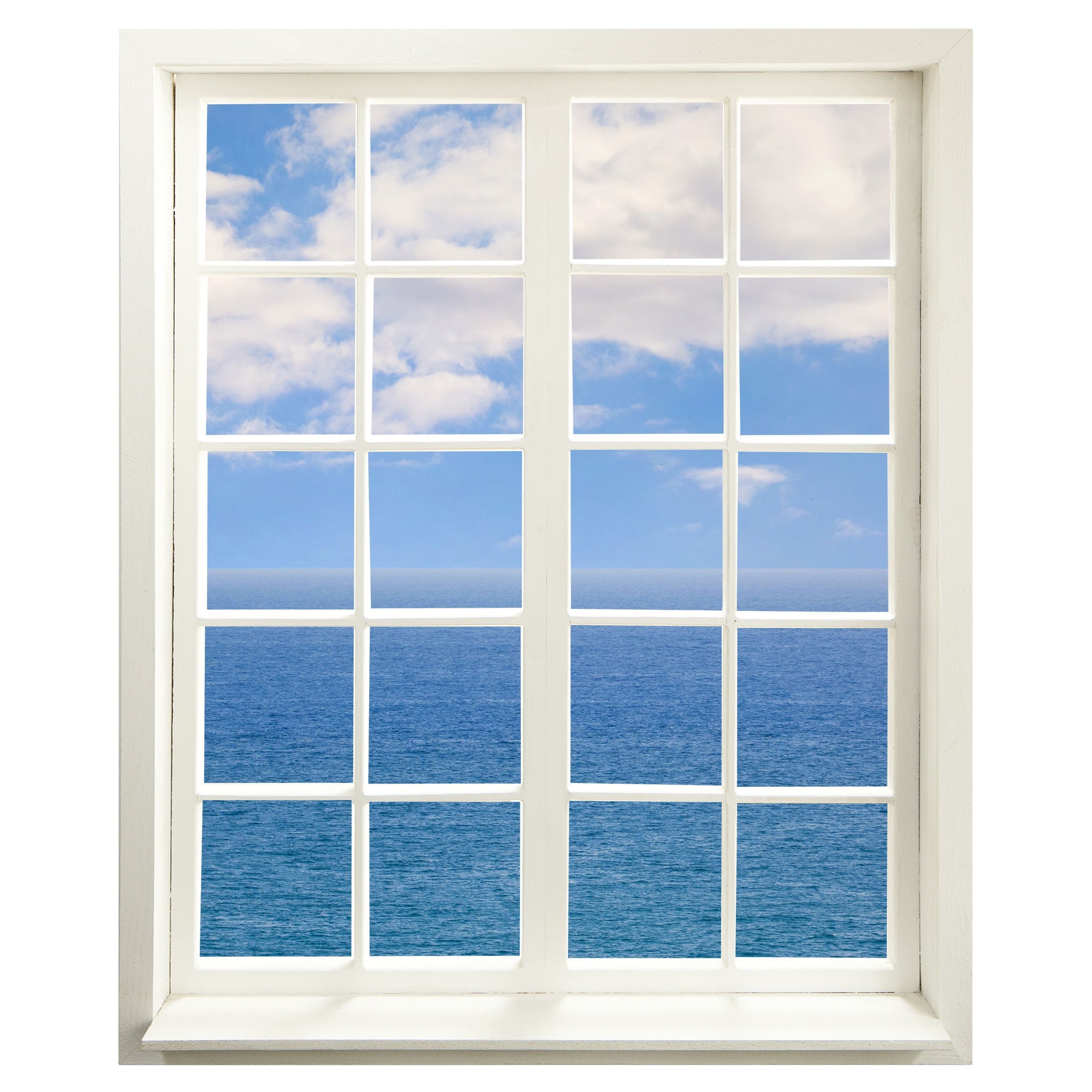 Wandaufkleber Fensterblick-geschlossen,  selbstklebend mit erholsamer Aussicht "Meer und Wolken" 