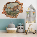 Wandtattoo - Wanddurchbruch "Pachycephalosaurus" Kinderzimmer Deko. Hier in einer Spieleecke mit Kuscheltieren.