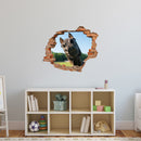 Wandtattoo Ziegelwand Durchbruch  "Pferdekopf" im Kinderzimmer über einem Regal verklebt.