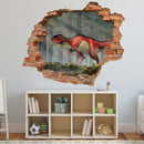 Wandtattoo Wanddurchbruch "Rajasaurus" Sticker, an der Wand in einer Spielecke.
