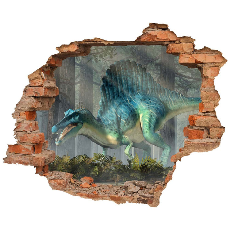 Wandtattoo Durchbruch Ziegelwand mit dem Motiv: "Spinosaurus" Dinosaurier. Hauptbild