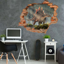 Wandtattoo Mauerdurchbruch "Stegosaurus" Sticker im Jugendzimmer mit Skateboard und PC.