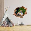 Wandtattoo -Ziegelwand "Tiger" an einer Wand neben einem Spiel-Zelt im Kinderzimmer.