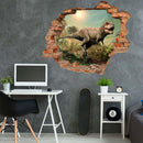 Wandtattoo Wanddurchbruch Ziegel "Tyrannosaurus Rex" in coolem Jugendzimmer an der grauen Wand.