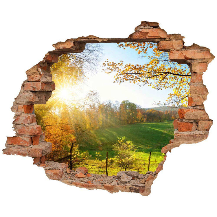 Wandtattoo - Wanddurchbruch Aufkleber, "Waldlichtung" mit grüner Wiese und Sonnenschein. Hauptbild