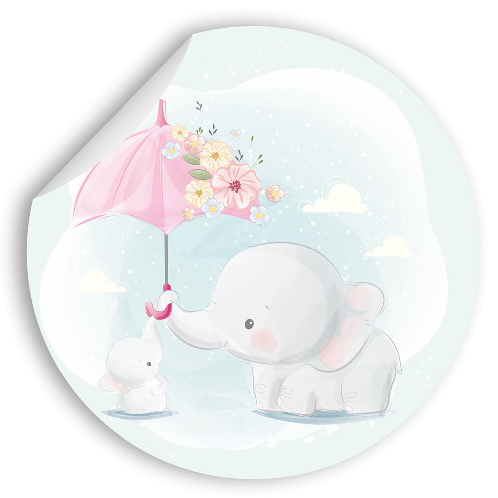 Wandtattoo rund "Elefant mit Schirm" Hauptbild, aufgerollt.