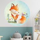 Runder Wandaufkleber "Fuchs und Hase" im Spielezimmer
