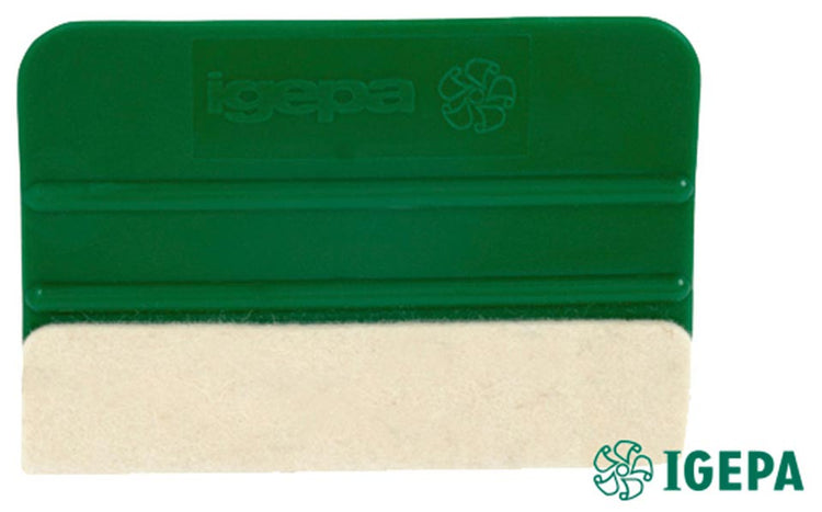 Großansicht, Filzrakel grün mit Flausch unten. Der Marke Igepa.